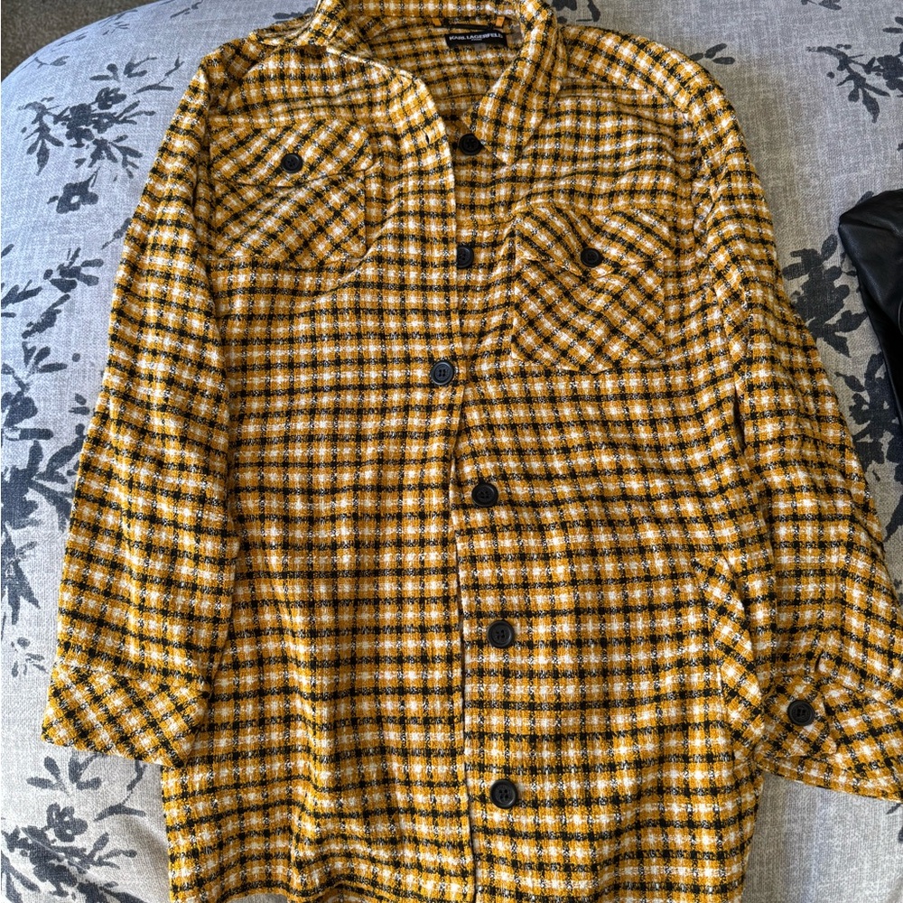 Karl Lagerfeld Yellow Plaid Button Down Shirt